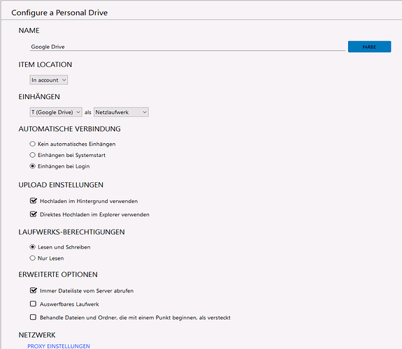 NetDrive GoogleDrive Einstellungen